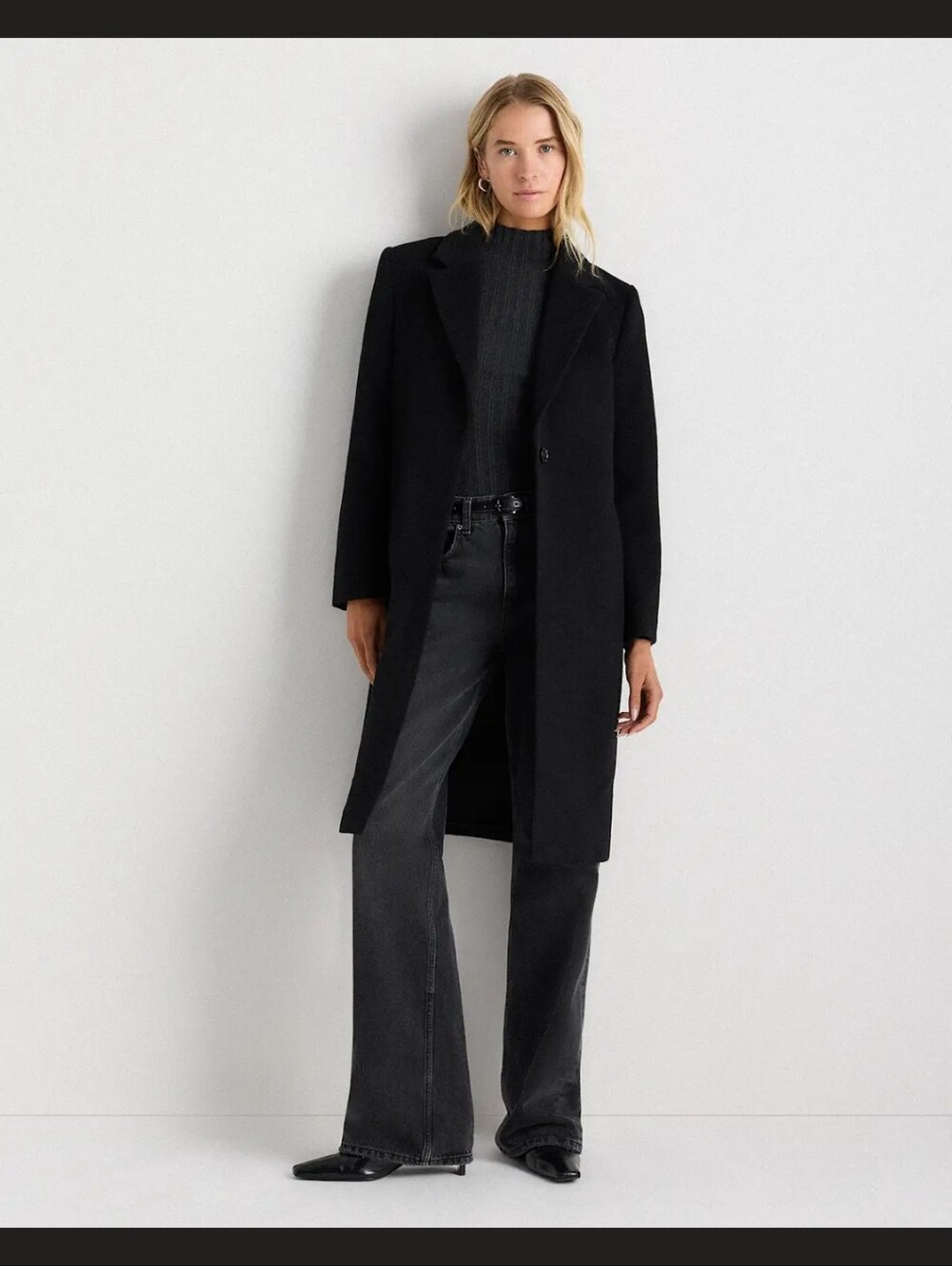 NWT Quince Black Wool- Cashmere Blend Single-Button Coat with Notched Lapel Med
